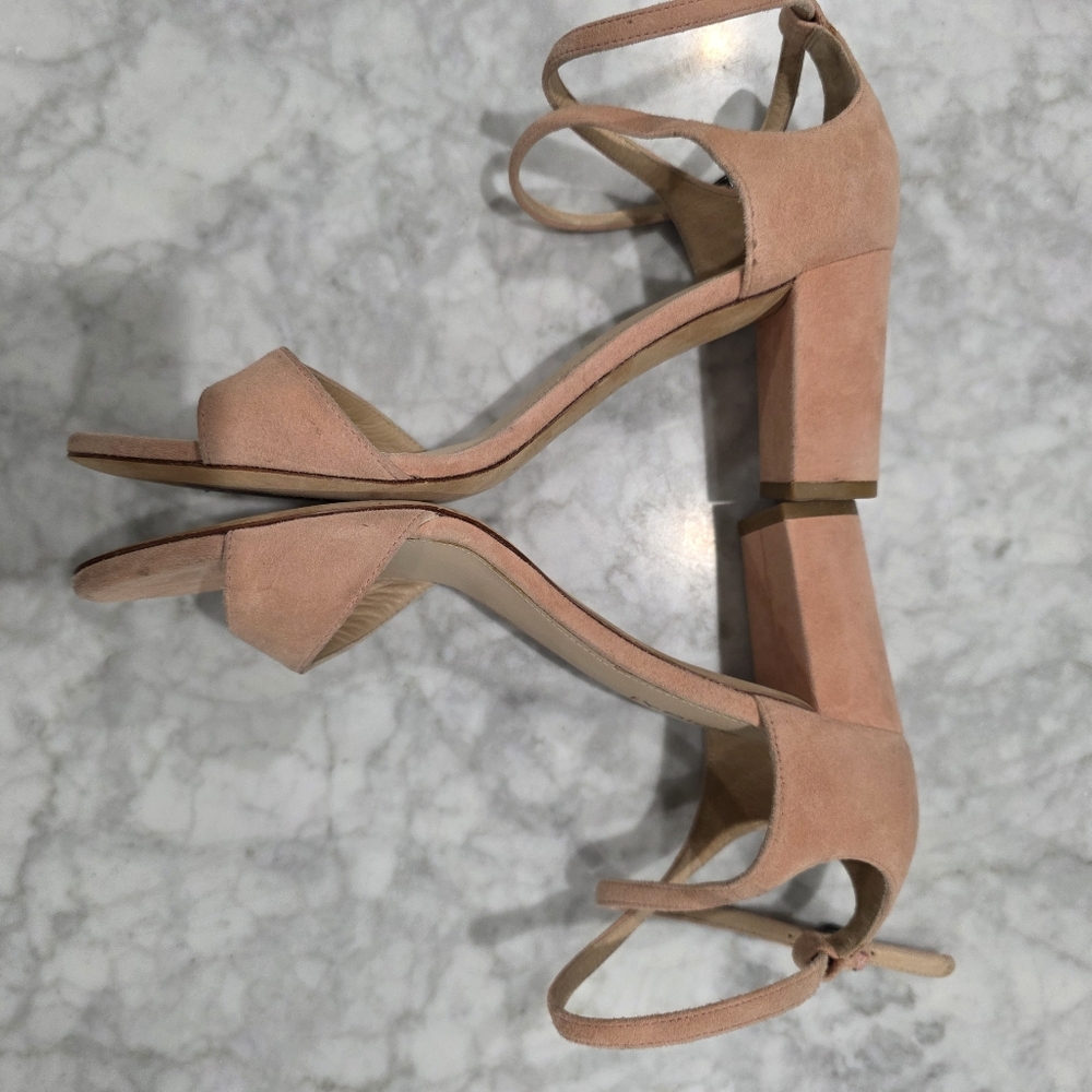 NEW Via Spiga Suede Pink Nude‎ Open Toe Block Heels 9 - Picture 4 of 7